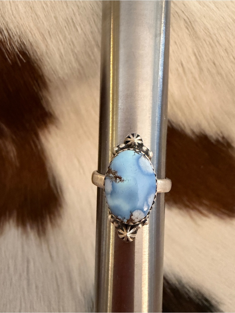 ❤️ Golden Hills Turquoise Adjustable Southwestern Ring Matte Brushed Sterling - Picture 6 of 14